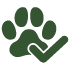 green paw print with check mark symbol representing pet care for 13 pets or more