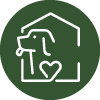 dog in house icon with heart symbol representing love for pets five aspects of pet care
